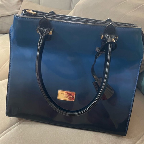 David Jones handbag like new, blue patent leather with extra strap