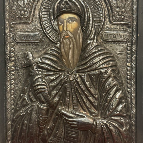 Silver 950 grade icon of Saint Anthony, 21.5x15.5cm