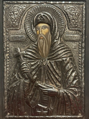 Silver 950 grade icon of Saint Anthony, 21.5x15.5cm