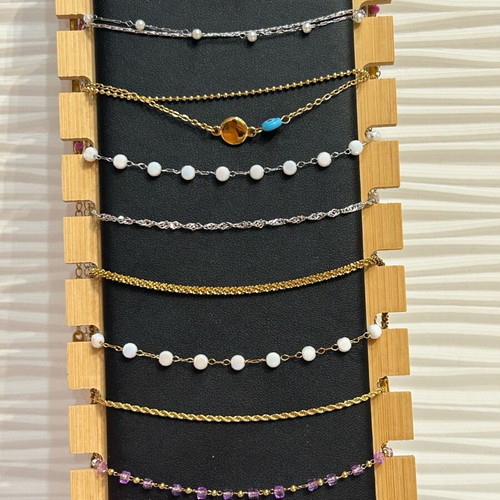 Anklet bracelet new, stainless steel, multicolor, set of 2 with gift