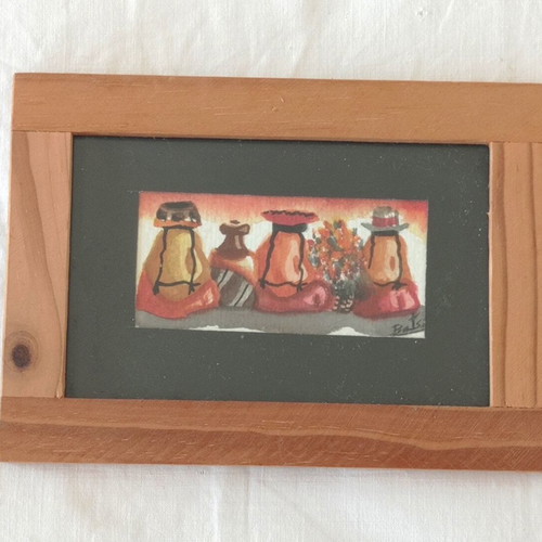 Watercolor painting from Peru in wooden frame, new