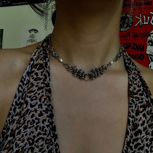 Chainmail necklace punk rock gothic alternative, new, silver and white