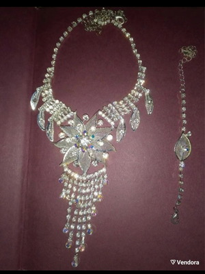 Flower necklace and bracelet set silver faux bijou new