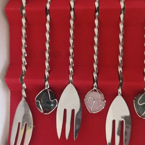 Vintage cutlery set Mondial Brazil with semi-precious stones new