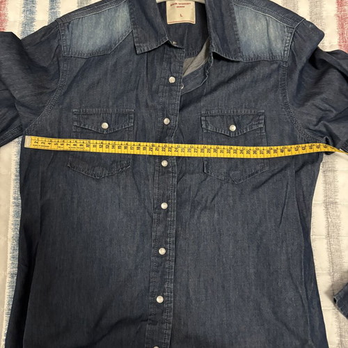Pink Woman denim shirt size L like new, blue with pockets
