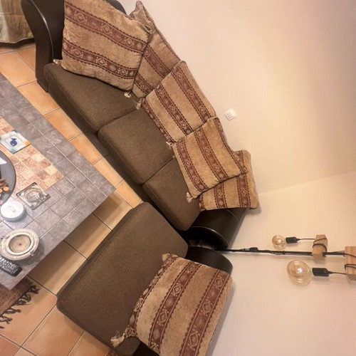 Three-seater corner sofa with leather armchair like new