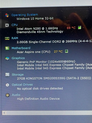 Acer Aspire One D255E netbook μεταχειρισμένο, SSD, Windows 10, 2GB RAM