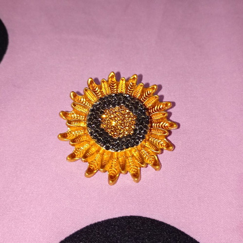 Sunflower Brooch new, gold plated with gray accents