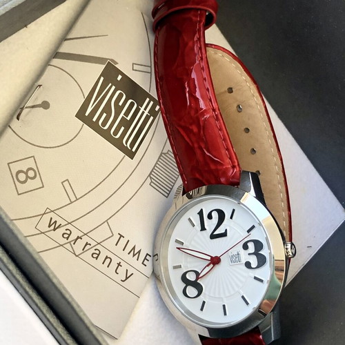 Visetti women's watch new, stainless steel, white dial, leather strap