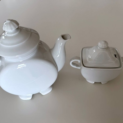 Porcelain teapot and sugar bowl set white, new