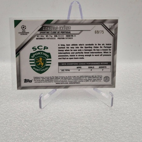 2021 Topps Chrome UEFA Champions League Blue Wave Goncalo Inacio #128 Rookie RC used