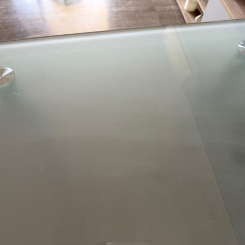 Glass table with metal legs, 120x70x74 cm