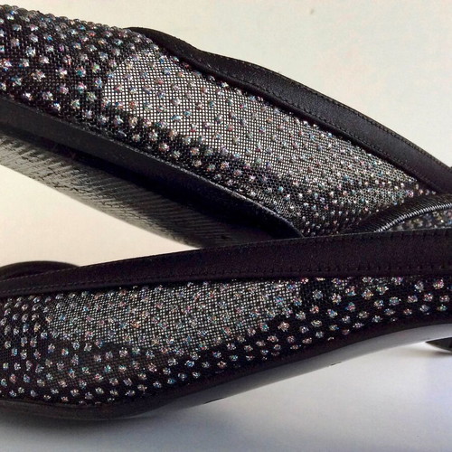 Rodo black satin slingbacks with iridescent crystals used