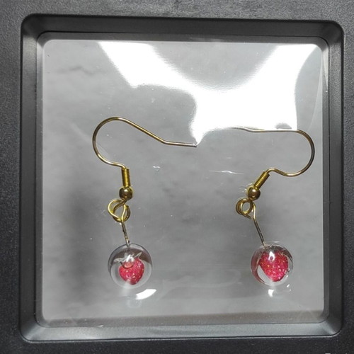 Strawberry Earrings in Resin with Gold and Steel Hook new