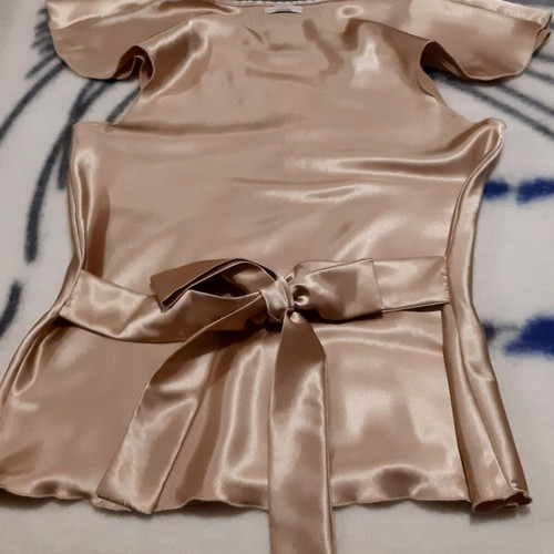 Glamour Rebecca Blu satin top short sleeve gold new