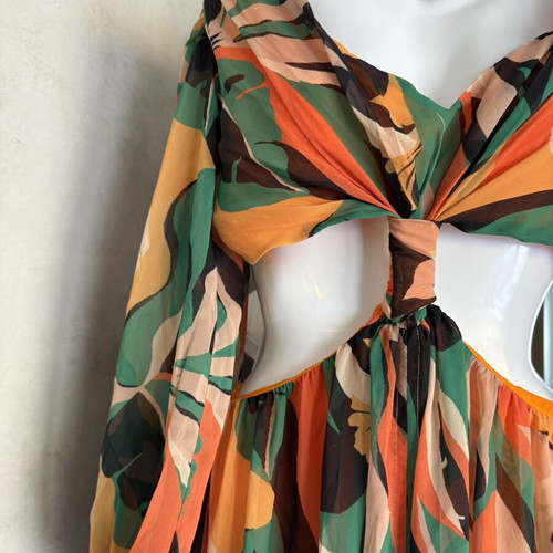 Mallory The Label summer dress, green and orange, size M