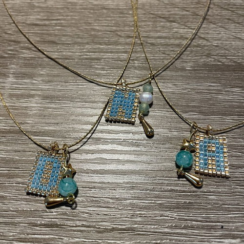 Monogram necklaces with Miyuki beads and metal elements