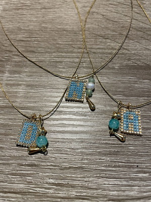 Monogram necklaces with Miyuki beads and metal elements