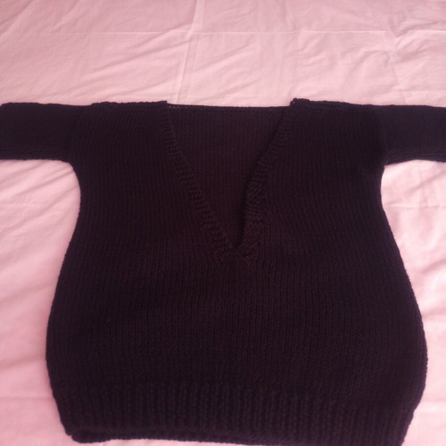 Handmade black knit top with open V back, used