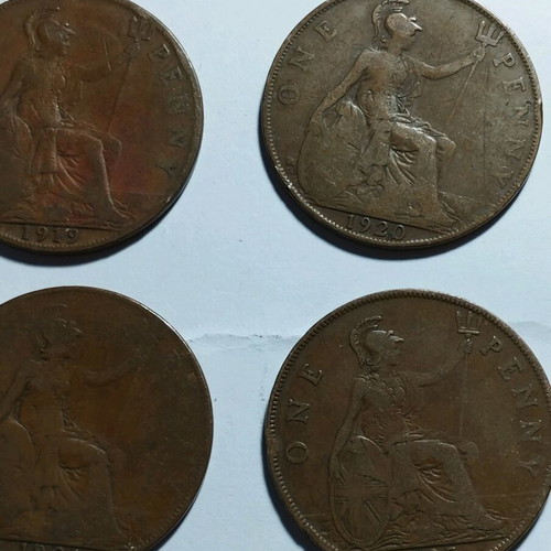 One Penny Coins Used, Lot of 23, King George V 1912-1936