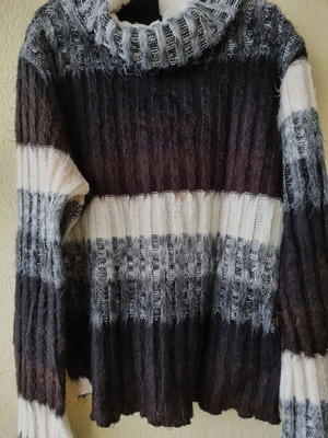 Fluffy women's turtleneck pullover sweater with degradé design