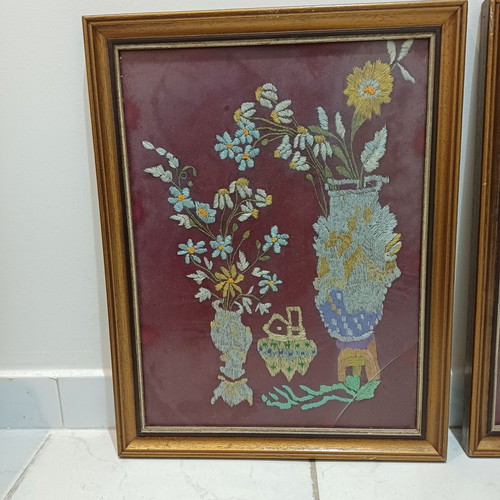 Antisymmetric embroidered paintings used, set of two