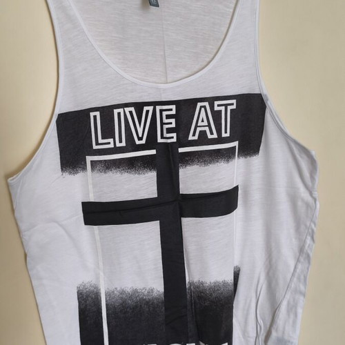 H&M men's summer tank top used, black and white with print