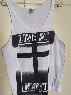 H&M men's summer tank top used, black and white with print