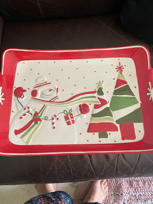 Christmas ceramic platter like new with designs