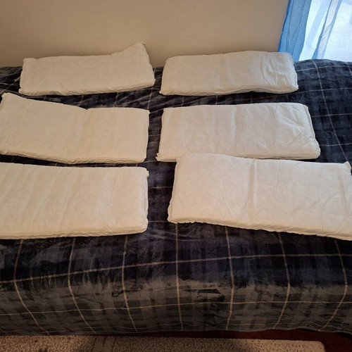 Crib Bumper used, 6 pillows, removable covers