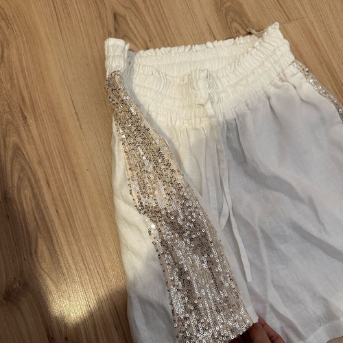 Linen shorts with side sequin new