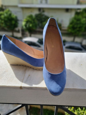 Pentavras platform shoes used, size 40, white and blue suede