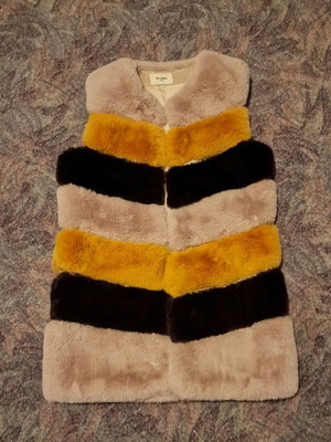 Fur vest women's used, tricolor with leatherette details, size M/L