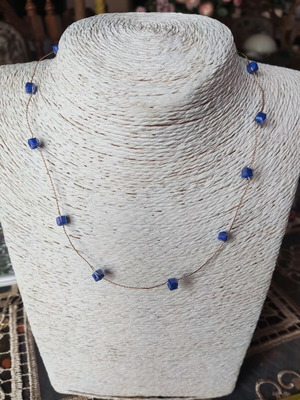 Handmade necklace with lapis lazuli cubes on thin wire like new