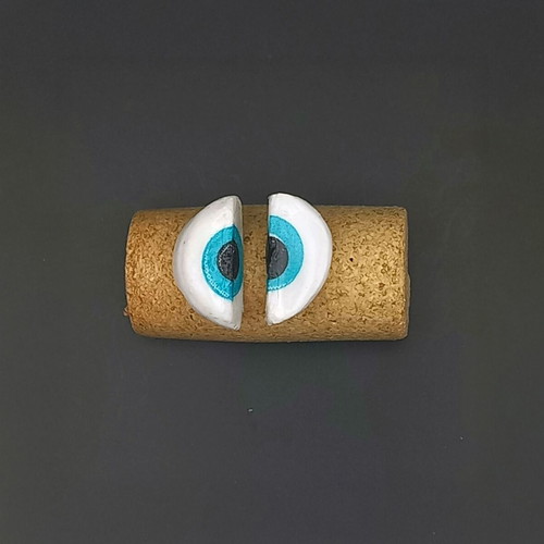 Handmade ceramic eye earrings with decoupage and glass coating