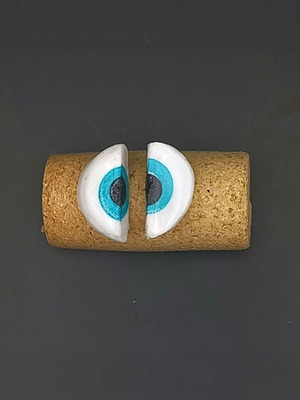 Handmade ceramic eye earrings with decoupage and glass coating