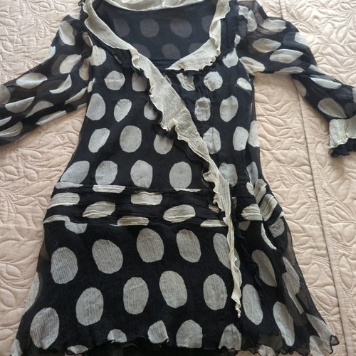 Lucifair silk shirt used, black with white large polka dots, size M