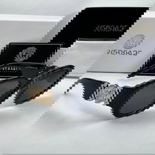 Слънчеви Очила Versace Sunglasses Правоъгълни Черни Версачи УВ400 Gorgona Black Gold