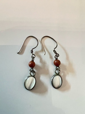 Silver earrings like new with brown and white stones