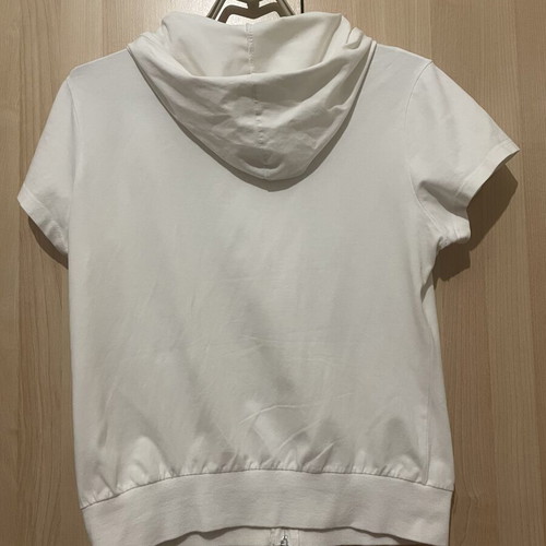 White cotton hoodie jacket with zipper and colorful beads print, like new