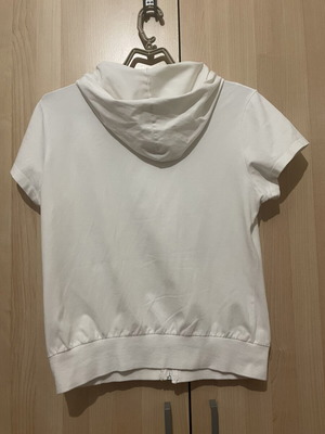 White cotton hoodie jacket with zipper and colorful beads print, like new