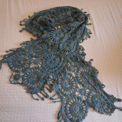 Doca scarf like new, petrol green with pattern, 0.30×1.20 m
