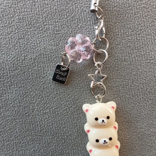 Teddy Bear Keychain new, white and pink