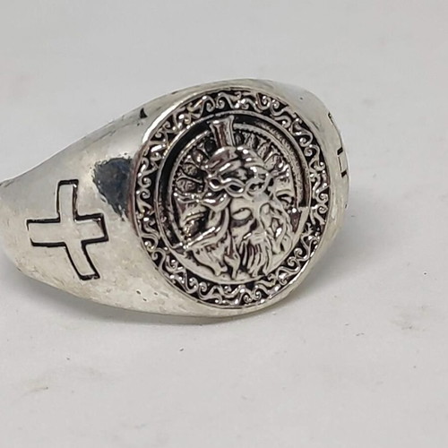 Ring with Jesus Christ like new, men's silver tone metal