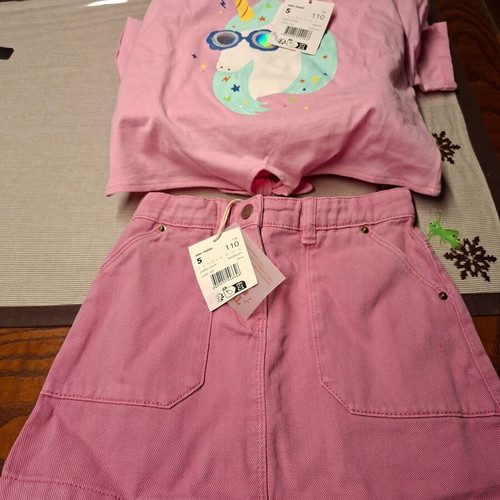 Du pareil au meme pink denim skirt and top set, age 5