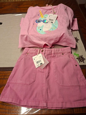 Du pareil au meme pink denim skirt and top set, age 5