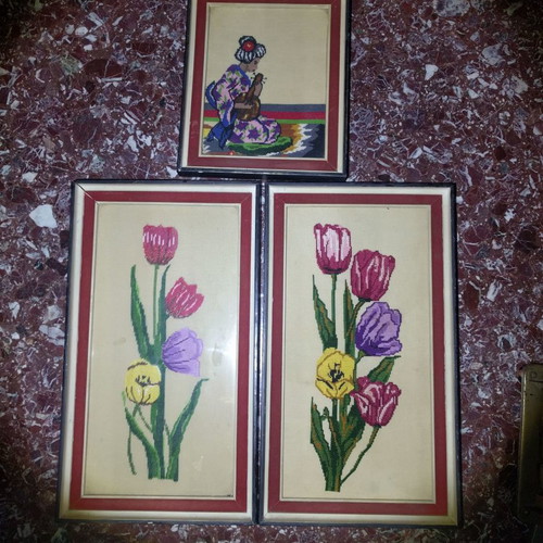 Embroidered frames used, set of 3 pieces