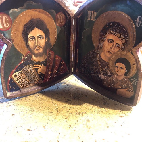 Diptych icon with Jesus Christ and Virgin Mary holding child
