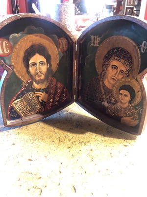 Diptych icon with Jesus Christ and Virgin Mary holding child