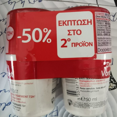 Vichy Promo Stress Resist Roll-On deodorant, pack of 2, 72 hours